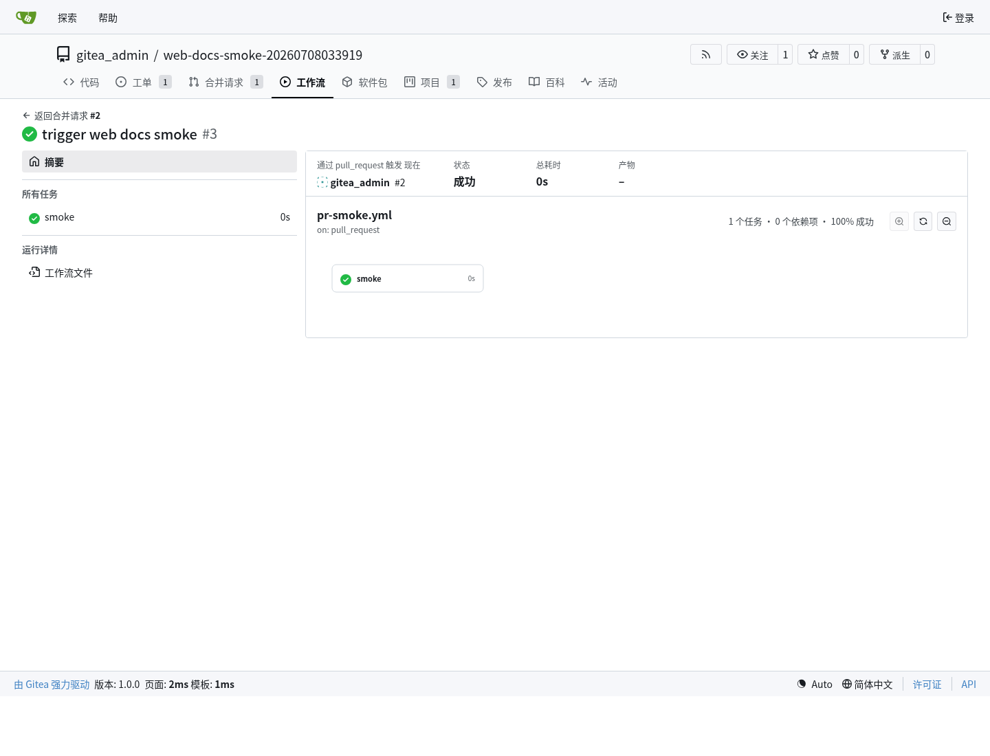 Gitea Actions run page